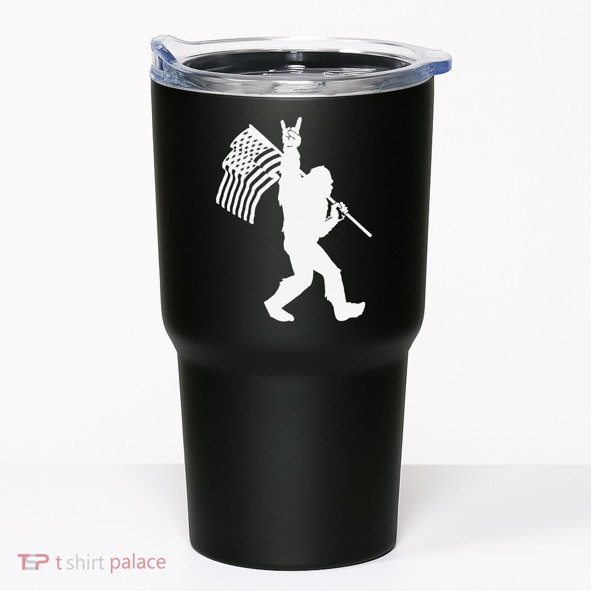 Funny Bigfoot Rock and Roll US Flag for Sasquatch Believers Tumbler