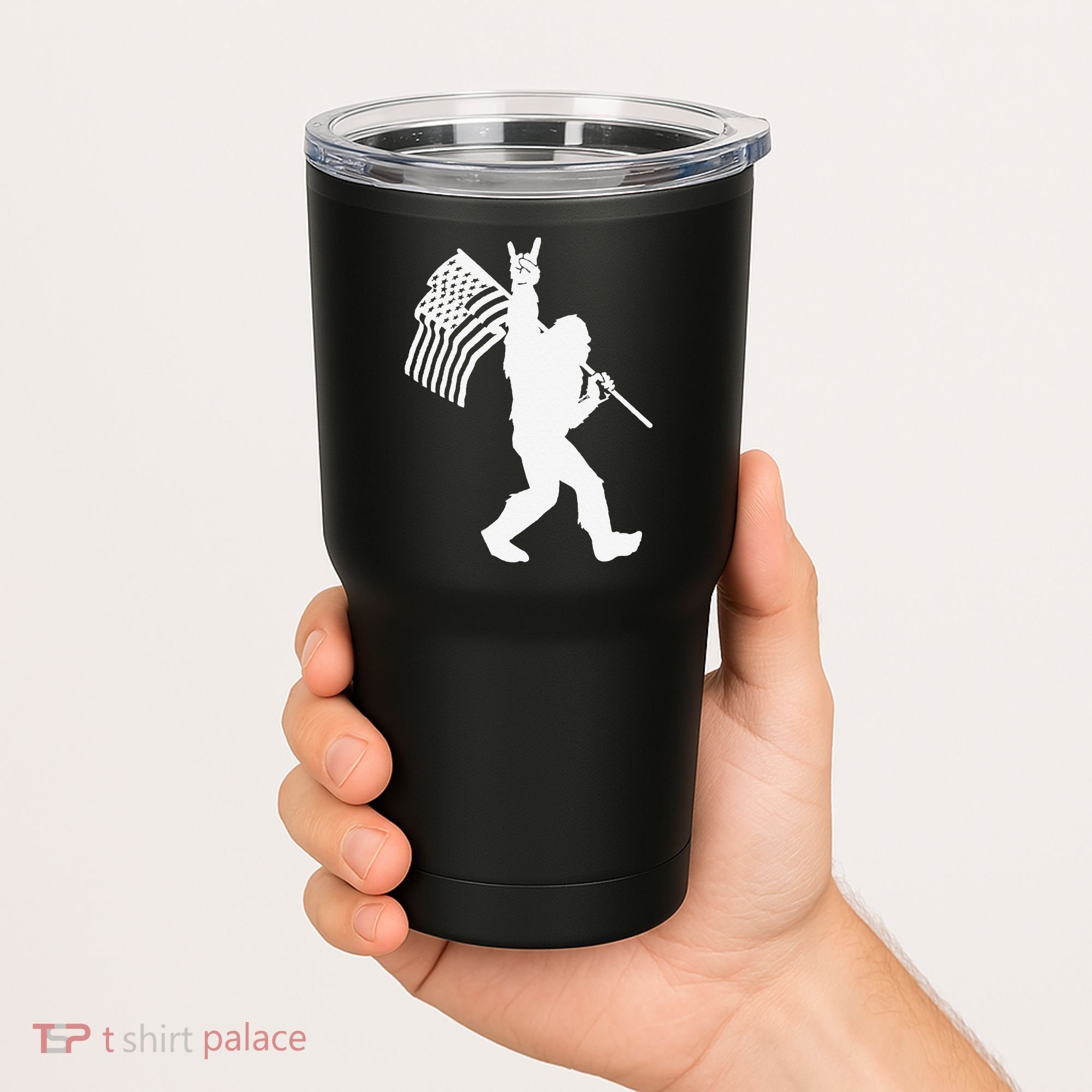 Funny Bigfoot Rock and Roll US Flag for Sasquatch Believers Tumbler