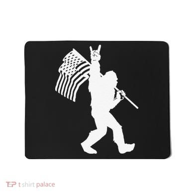 Funny Bigfoot Rock and Roll US Flag for Sasquatch Believers Mousepad