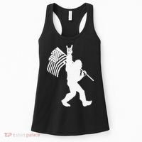 Funny Bigfoot Rock and Roll US Flag for Sasquatch Believers Women's Tank Top thumb 0