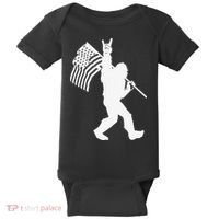 Funny Bigfoot Rock and Roll US Flag for Sasquatch Believers Baby Bodysuit thumb 0
