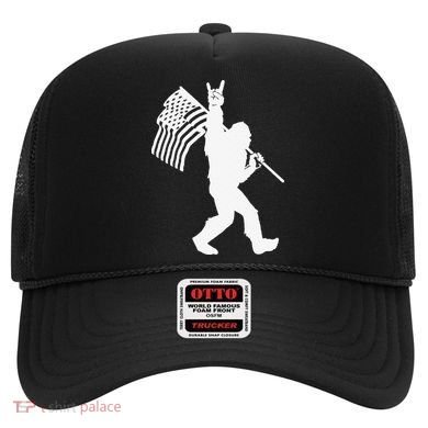 Funny Bigfoot Rock and Roll US Flag for Sasquatch Believers Hat