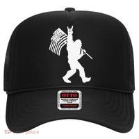 Funny Bigfoot Rock and Roll US Flag for Sasquatch Believers Hat thumb 0