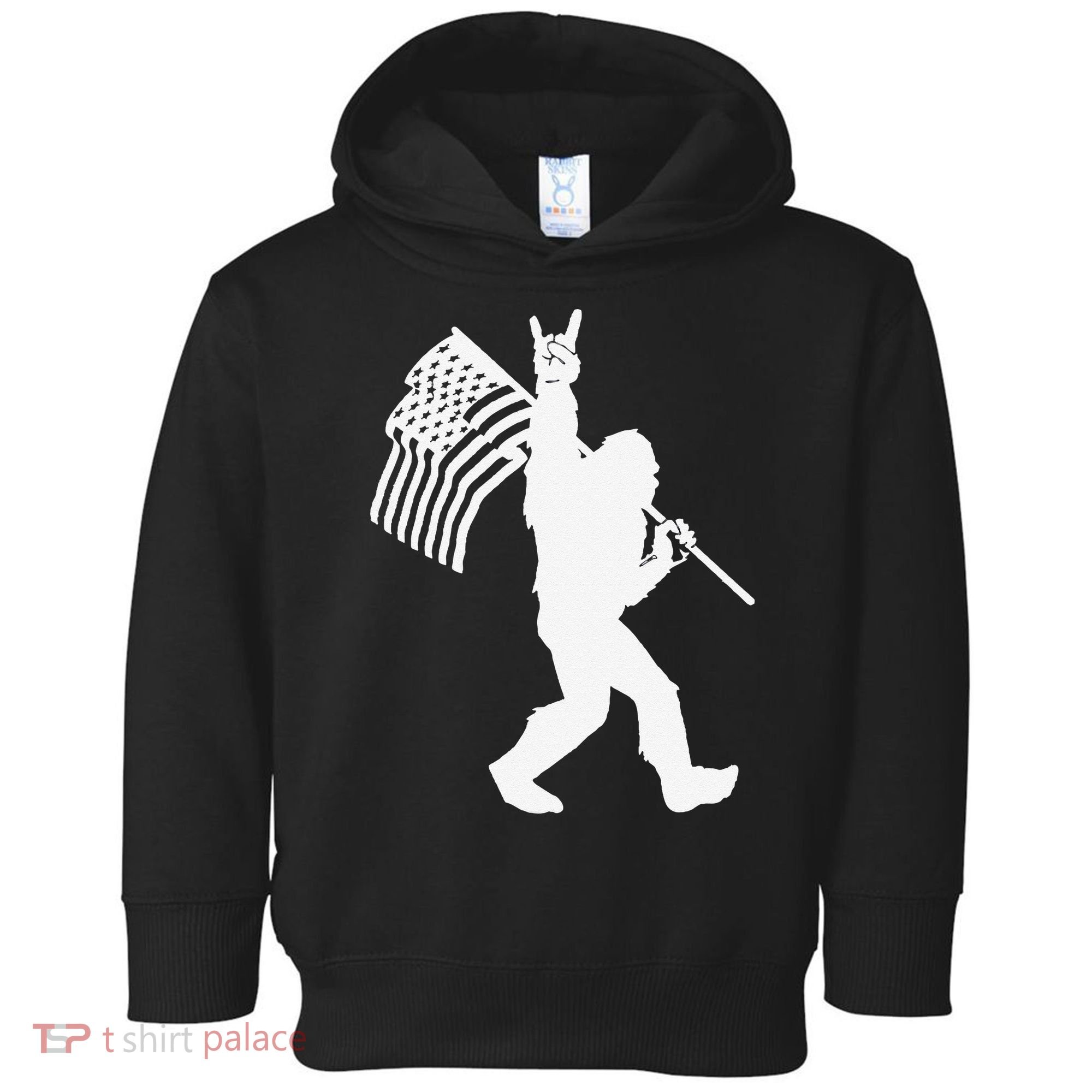 Funny Bigfoot Rock and Roll US Flag for Sasquatch Believers Toddler Hoodie