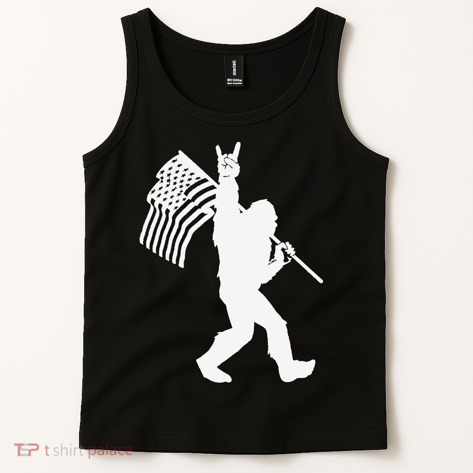 Funny Bigfoot Rock and Roll US Flag for Sasquatch Believers Tank Top