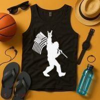 Funny Bigfoot Rock and Roll US Flag for Sasquatch Believers Tank Top thumb 4
