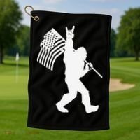 Funny Bigfoot Rock and Roll US Flag for Sasquatch Believers Golf Towel thumb 1