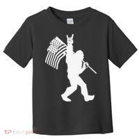 Funny Bigfoot Rock and Roll US Flag for Sasquatch Believers Toddler T-Shirt thumb 0