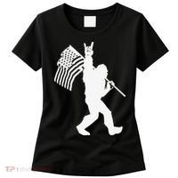 Funny Bigfoot Rock and Roll US Flag for Sasquatch Believers Women's T-Shirt thumb 0