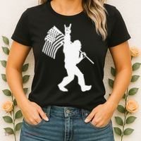 Funny Bigfoot Rock and Roll US Flag for Sasquatch Believers Women's T-Shirt thumb 2