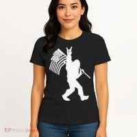 Funny Bigfoot Rock and Roll US Flag for Sasquatch Believers Women's T-Shirt thumb 4
