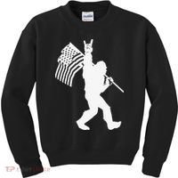 Funny Bigfoot Rock and Roll US Flag for Sasquatch Believers Kids Sweatshirt thumb 0