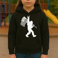 Funny Bigfoot Rock and Roll US Flag for Sasquatch Believers Kids Hoodie thumb 3