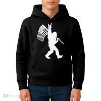 Funny Bigfoot Rock and Roll US Flag for Sasquatch Believers Kids Hoodie thumb 4