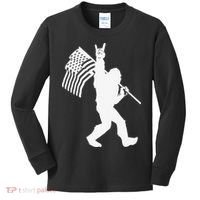 Funny Bigfoot Rock and Roll US Flag for Sasquatch Believers Kids Long Sleeve Shirt thumb 0