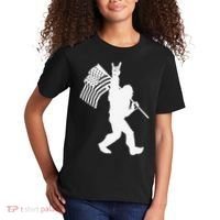 Funny Bigfoot Rock and Roll US Flag for Sasquatch Believers Kids T-Shirt thumb 2