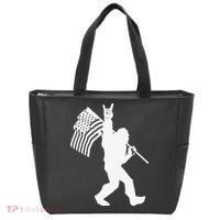 Funny Bigfoot Rock and Roll US Flag for Sasquatch Believers Tote Bag thumb 0