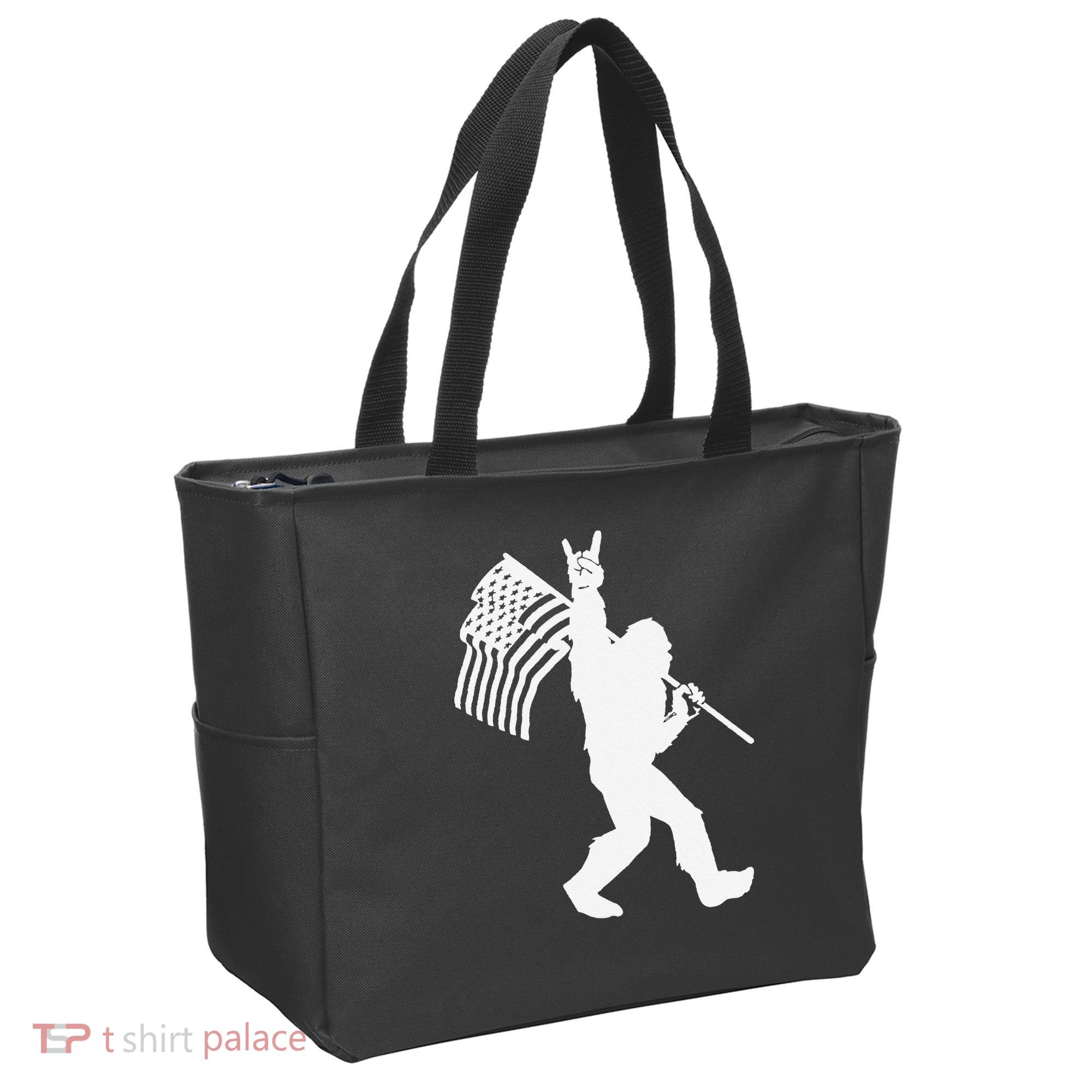 Funny Bigfoot Rock and Roll US Flag for Sasquatch Believers Tote Bag