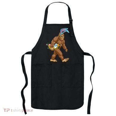 Funny Bigfoot Rabbit Carrying Eggs Yeti Easter Day  Wo Apron