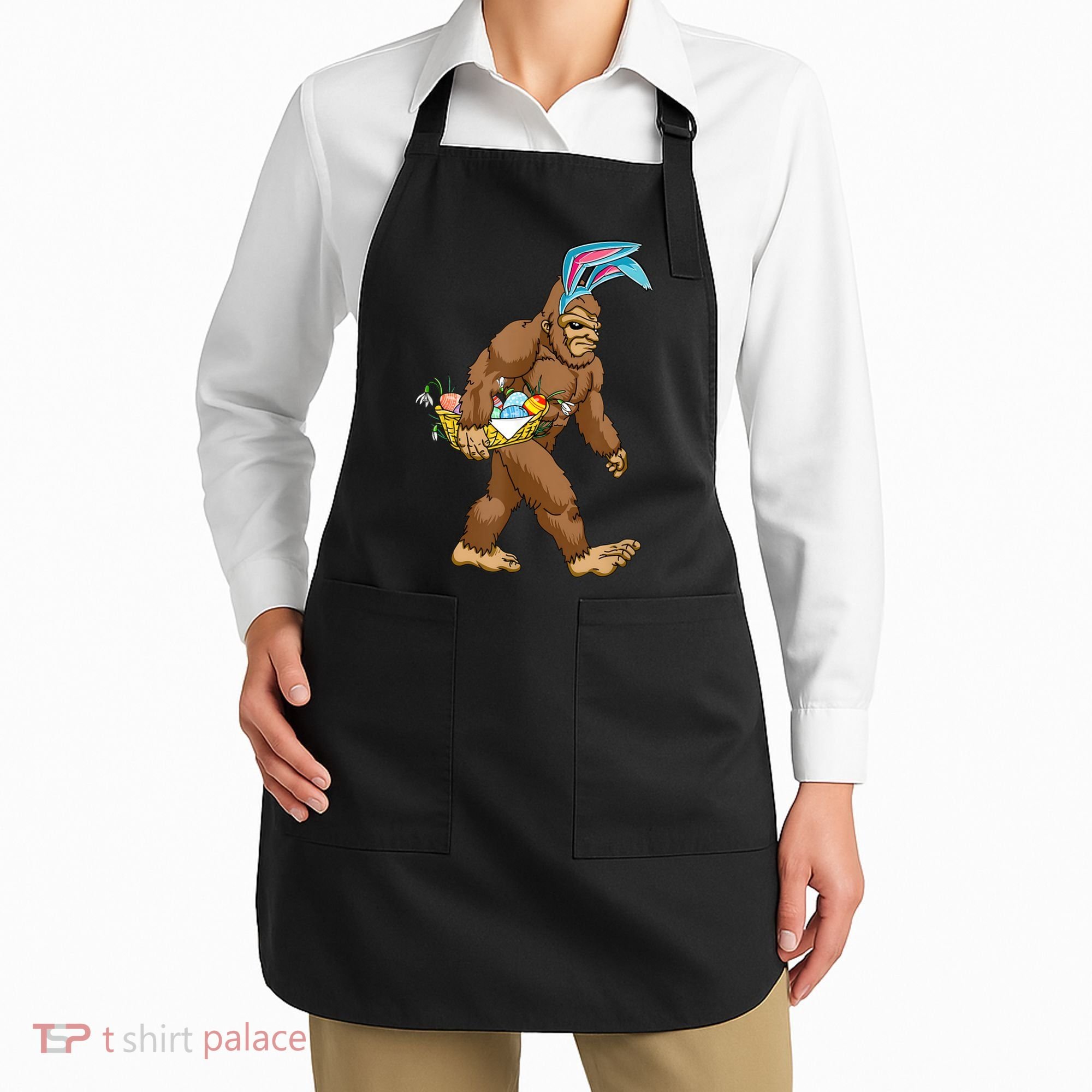 Funny Bigfoot Rabbit Carrying Eggs Yeti Easter Day  Wo Apron