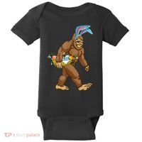 Funny Bigfoot Rabbit Carrying Eggs Yeti Easter Day  Wo Baby Bodysuit thumb 0