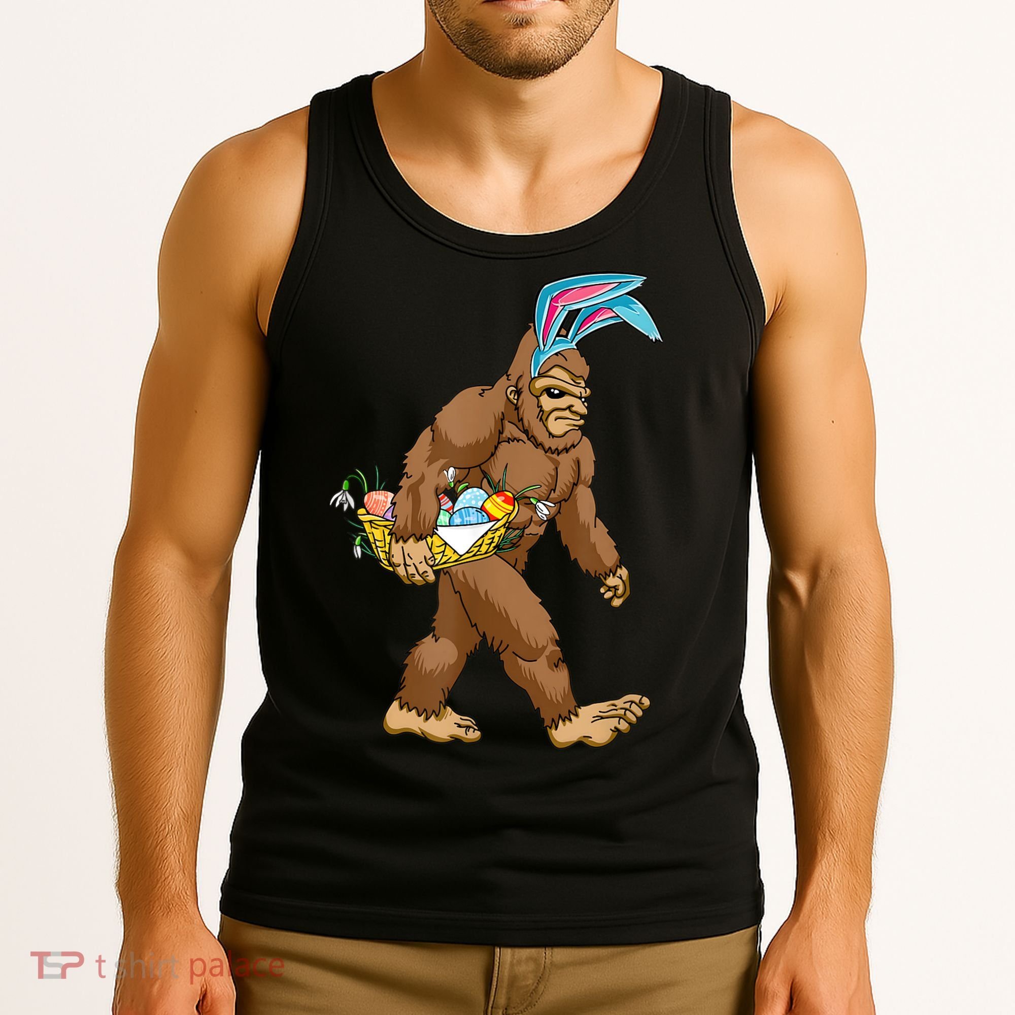 Funny Bigfoot Rabbit Carrying Eggs Yeti Easter Day  Wo Tank Top
