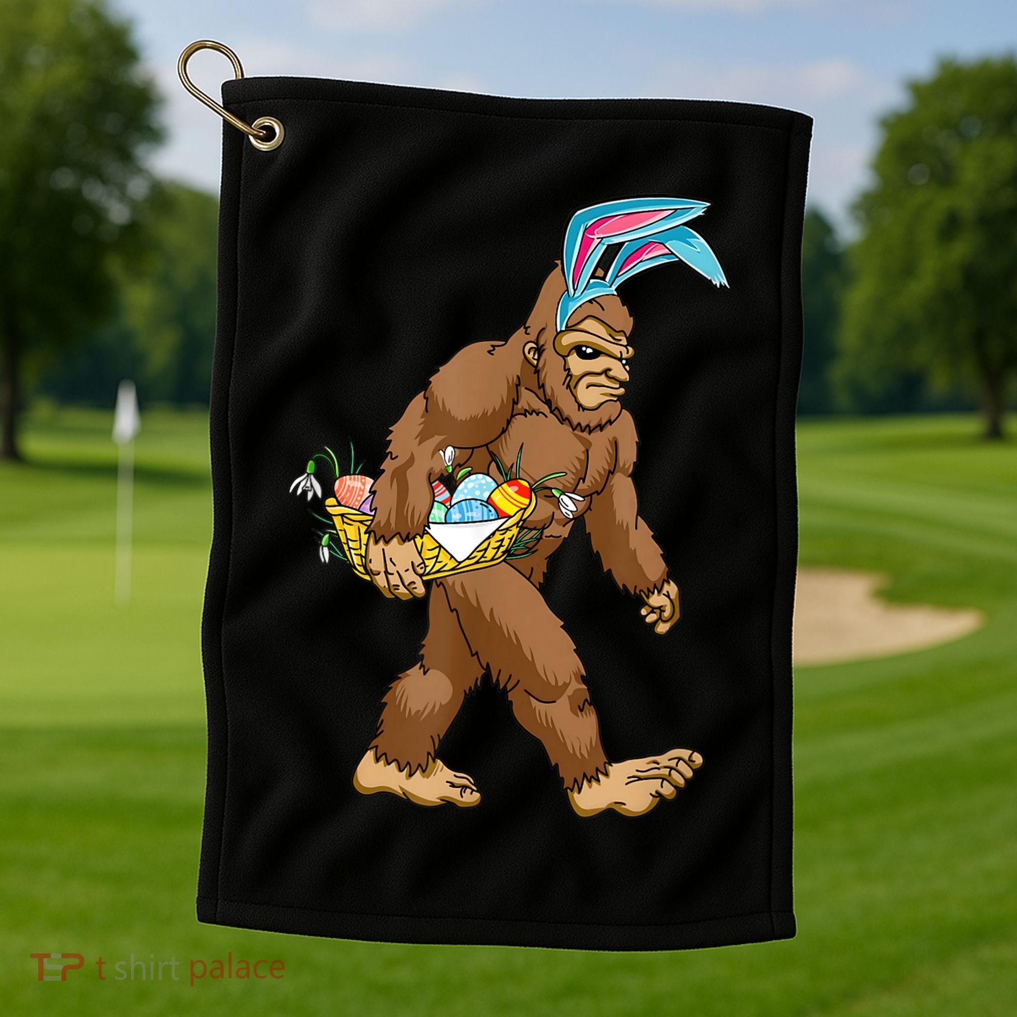 Funny Bigfoot Rabbit Carrying Eggs Yeti Easter Day  Wo Golf Towel