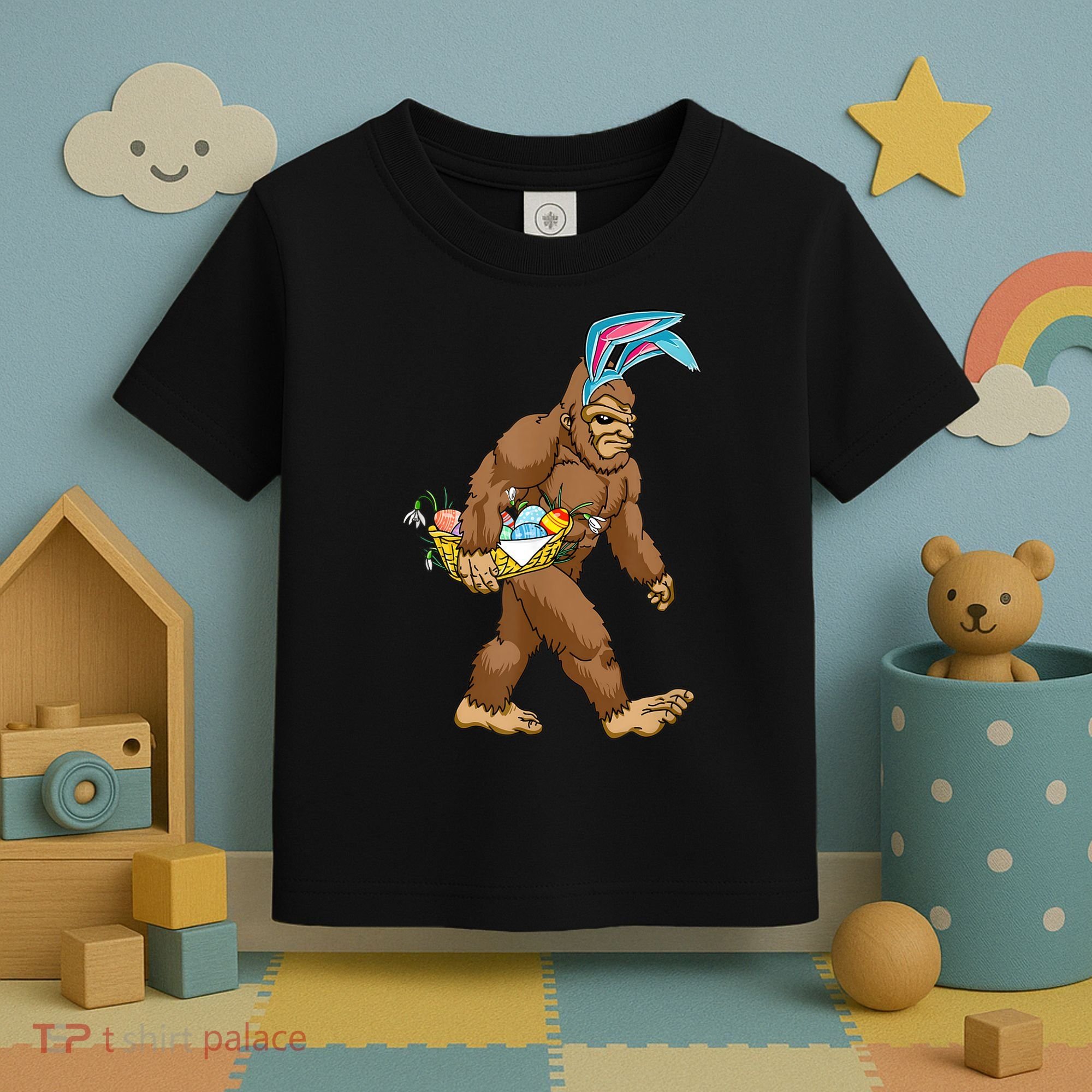 Funny Bigfoot Rabbit Carrying Eggs Yeti Easter Day  Wo Toddler T-Shirt