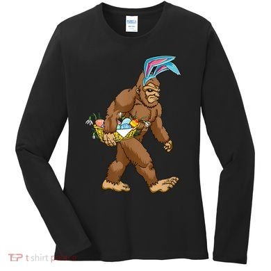 Funny Bigfoot Rabbit Carrying Eggs Yeti Easter Day  Wo Women's Long Sleeve Shirt