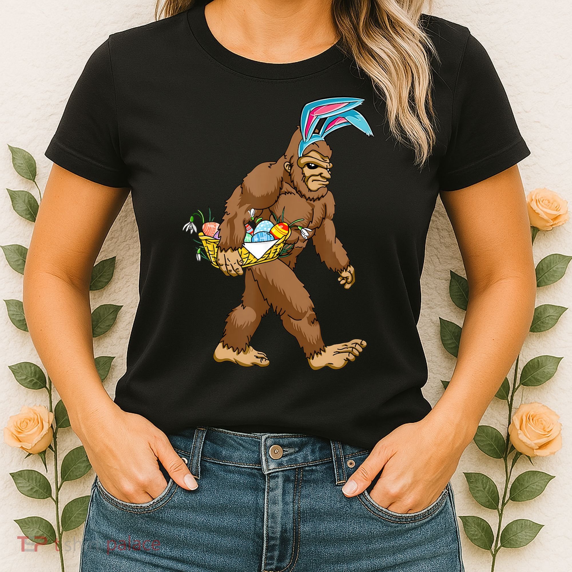 Funny Bigfoot Rabbit Carrying Eggs Yeti Easter Day  Wo Women's T-Shirt