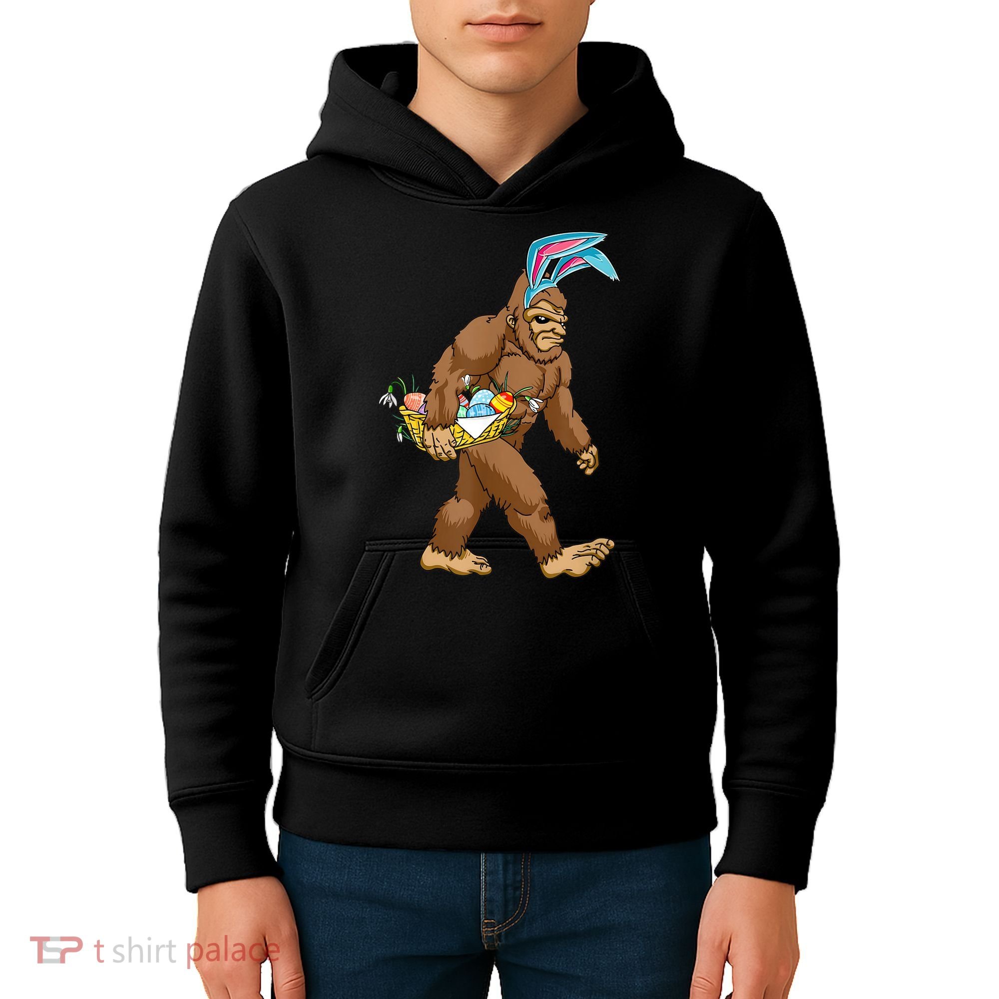 Funny Bigfoot Rabbit Carrying Eggs Yeti Easter Day  Wo Kids Hoodie