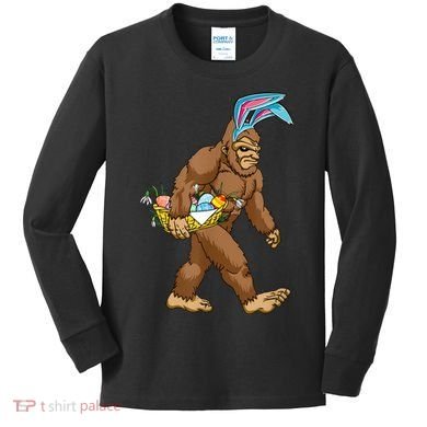 Funny Bigfoot Rabbit Carrying Eggs Yeti Easter Day  Wo Kids Long Sleeve Shirt