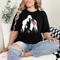 Funny Bigfoot Rock On Hold American Flag Sasquatch Believers Comfort Colors T-Shirt thumb 2