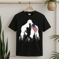 Funny Bigfoot Rock On Hold American Flag Sasquatch Believers T-Shirt thumb 2