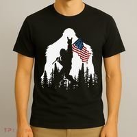 Funny Bigfoot Rock On Hold American Flag Sasquatch Believers T-Shirt thumb 3