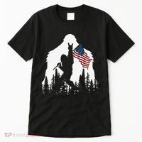 Funny Bigfoot Rock On Hold American Flag Sasquatch Believers Tall T-Shirt thumb 0