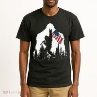 Funny Bigfoot Rock On Hold American Flag Sasquatch Believers Tall T-Shirt thumb 2