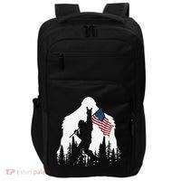 Funny Bigfoot Rock On Hold American Flag Sasquatch Believers Impact Tech Backpack thumb 0