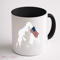 Funny Bigfoot Rock On Hold American Flag Sasquatch Believers Coffee Mug thumb 1