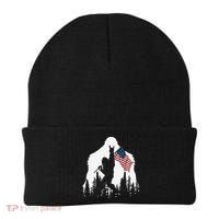 Funny Bigfoot Rock On Hold American Flag Sasquatch Believers Beanie thumb 0