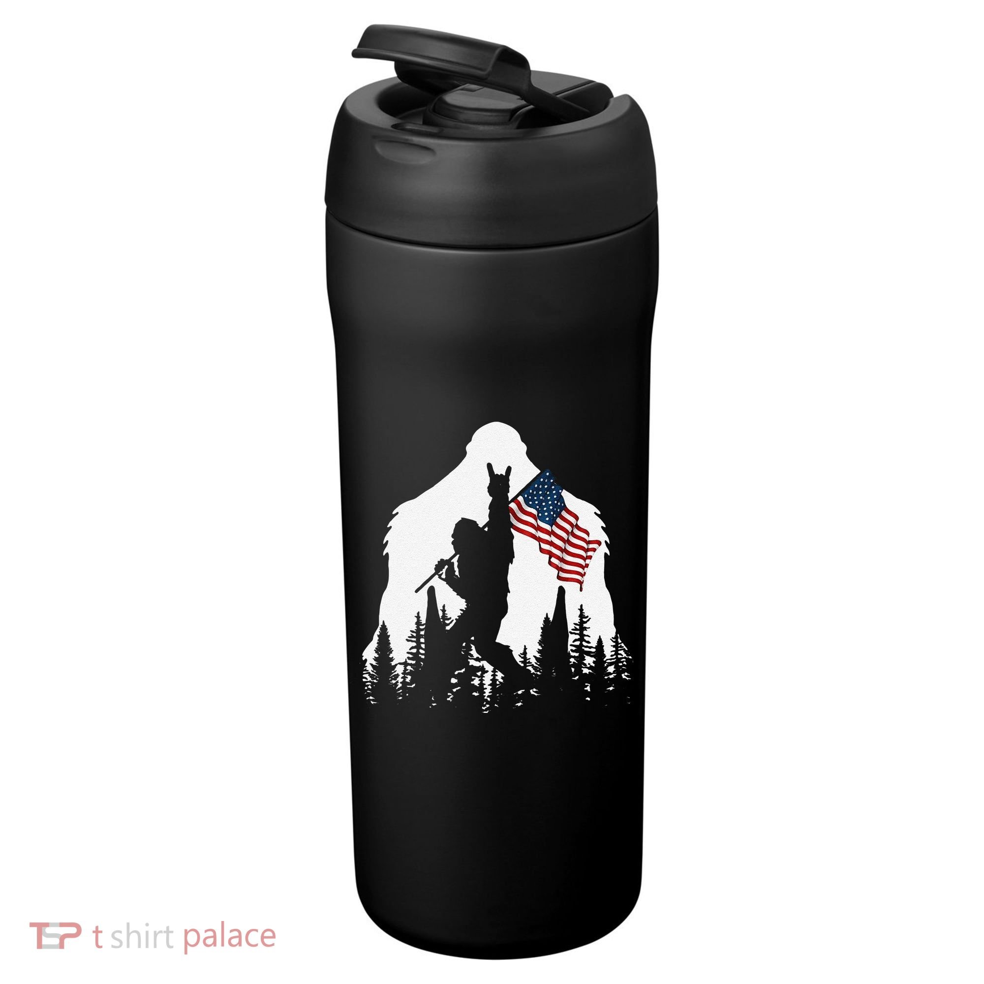Funny Bigfoot Rock On Hold American Flag Sasquatch Believers 24oz Duet Stainless Steel Tumbler