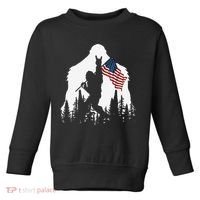 Funny Bigfoot Rock On Hold American Flag Sasquatch Believers Toddler Sweatshirt thumb 0
