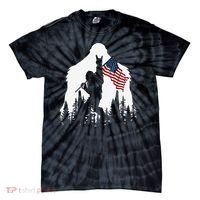 Funny Bigfoot Rock On Hold American Flag Sasquatch Believers Tie-Dye T-Shirt thumb 0