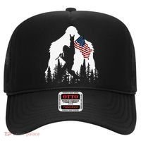 Funny Bigfoot Rock On Hold American Flag Sasquatch Believers Hat thumb 0