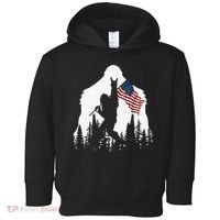 Funny Bigfoot Rock On Hold American Flag Sasquatch Believers Toddler Hoodie thumb 0