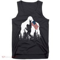 Funny Bigfoot Rock On Hold American Flag Sasquatch Believers Tank Top thumb 0