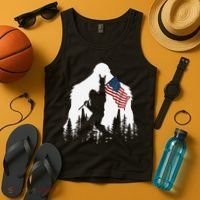 Funny Bigfoot Rock On Hold American Flag Sasquatch Believers Tank Top thumb 4
