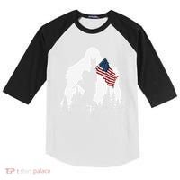 Funny Bigfoot Rock On Hold American Flag Sasquatch Believers Kids Colorblock Raglan Jersey thumb 0