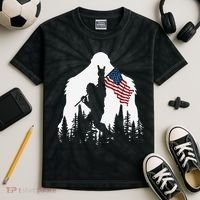 Funny Bigfoot Rock On Hold American Flag Sasquatch Believers Kids Tie-Dye T-Shirt thumb 2