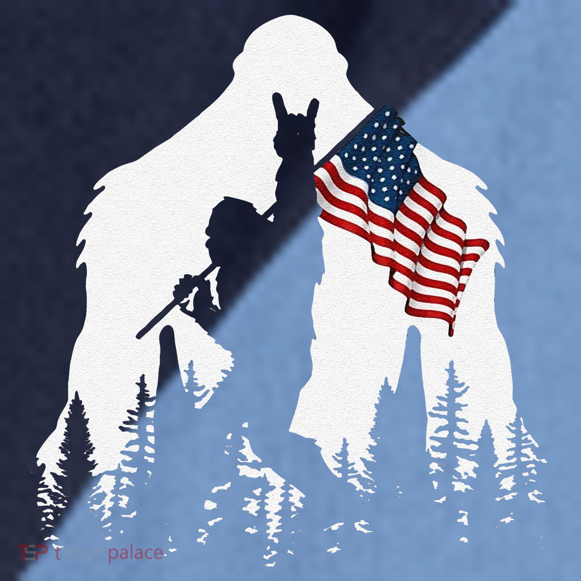 Funny Bigfoot Rock On Hold American Flag Sasquatch Believers Raglan Baseball Sleeve Shirt